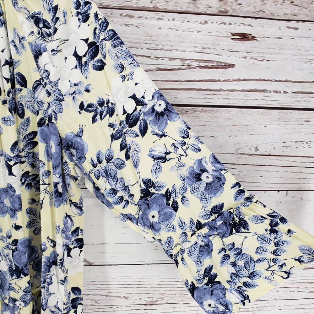 J.JILL  Women's Yellow Blue Floral Tasseled Rayon Tiered Top Size XL - Picture 8 of 15
